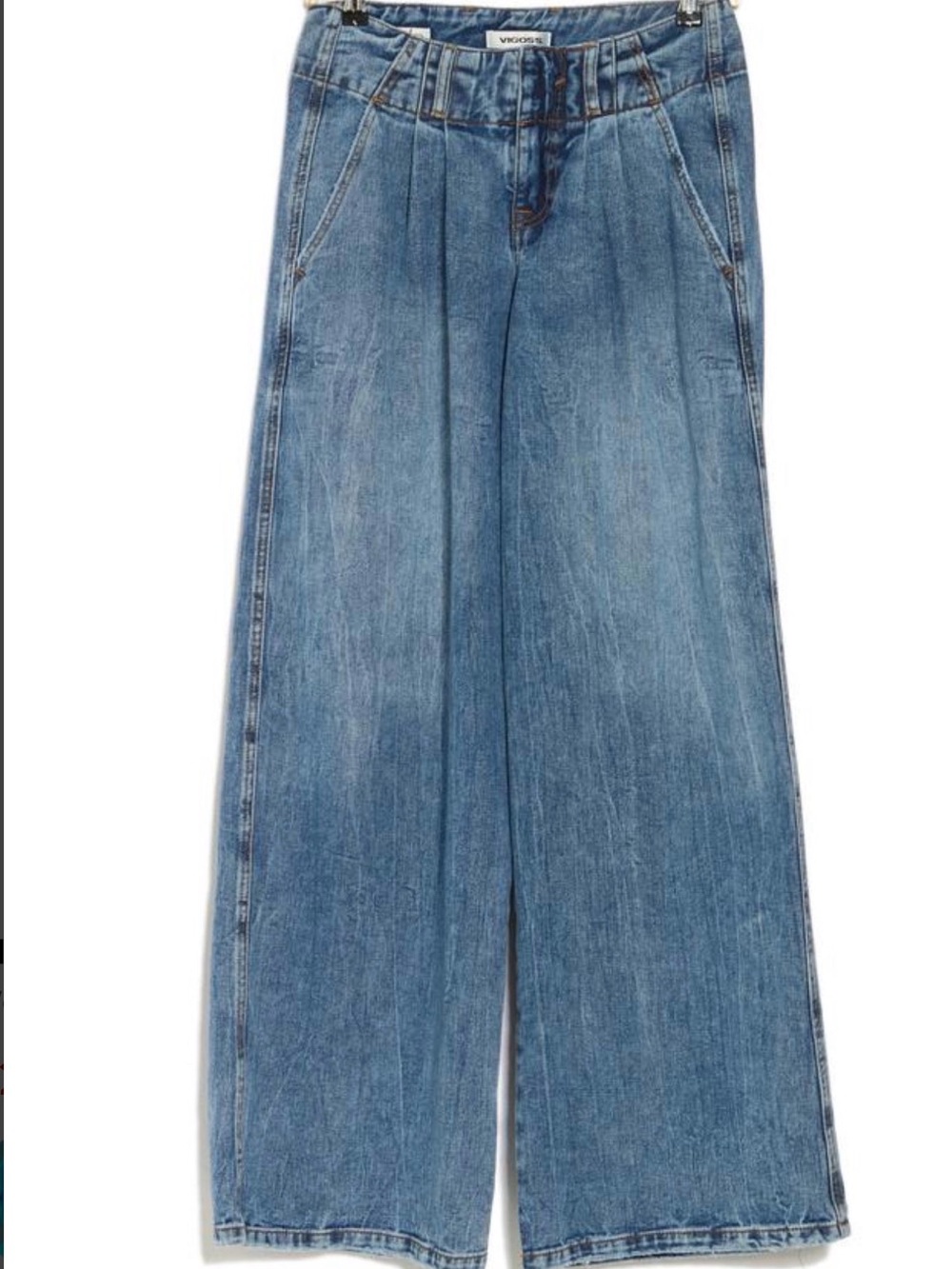Vigoss Medium Blue Wide-Leg Pleated Jeans